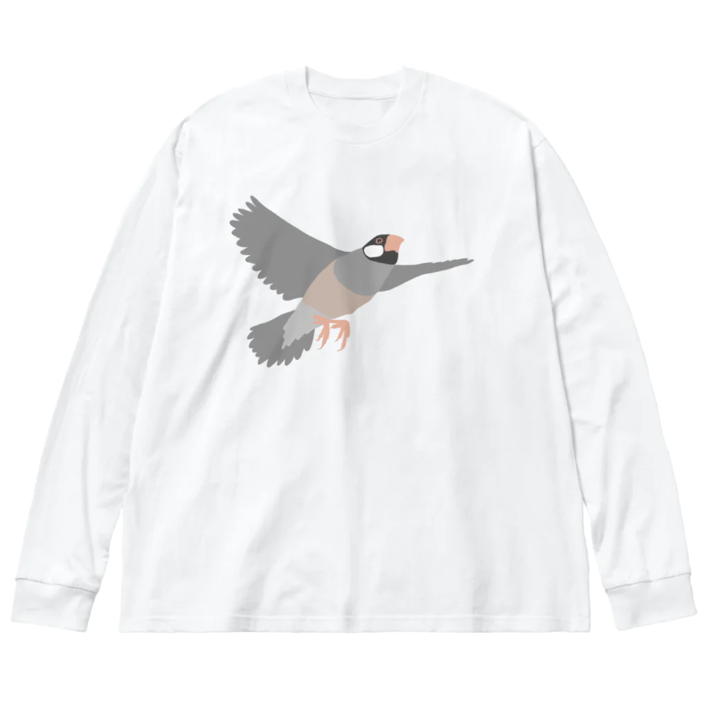 PiZakkuの空を飛ぶ文鳥　1 ビッグシルエットロングスリーブTシャツ