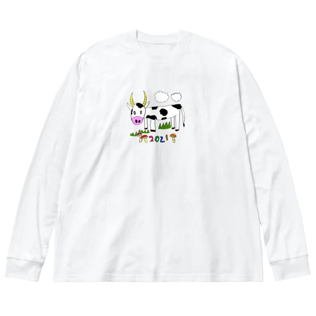 水色プリントのウシのウッシー君 Big Long Sleeve T-Shirt