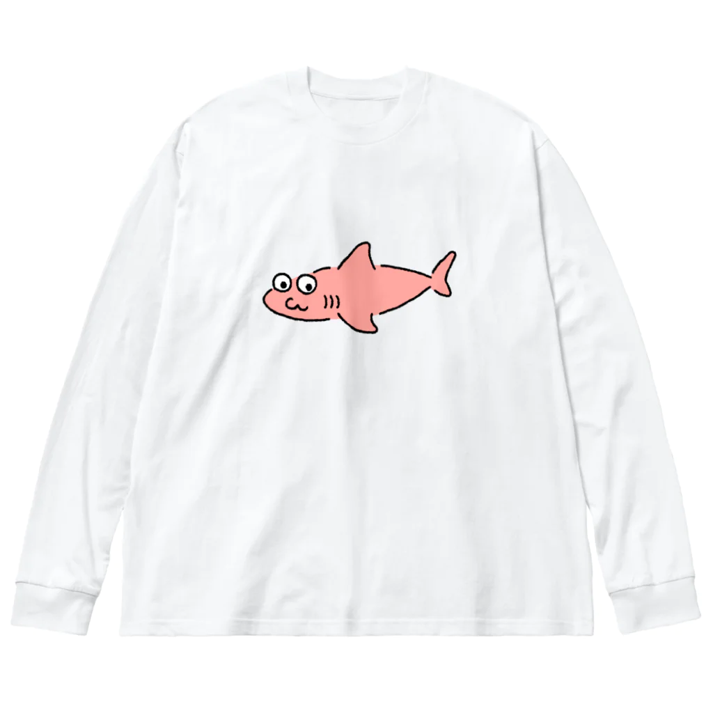 サメ わりとおもいのサメ？はピンク ビッグシルエットロングスリーブTシャツ
