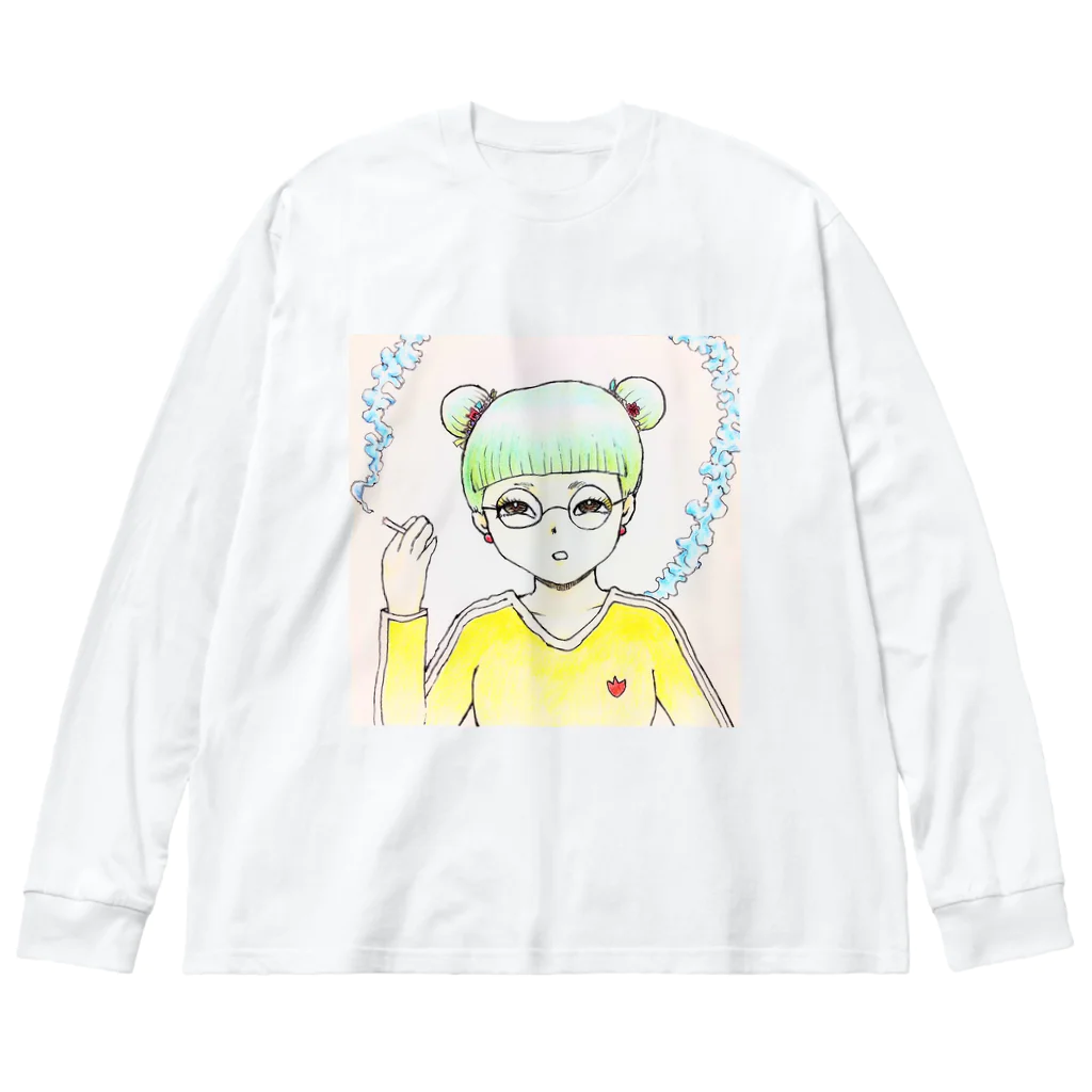 ★ 藤崎幾何 ★ illustrationのチャイナガール ビッグシルエットロングスリーブTシャツ