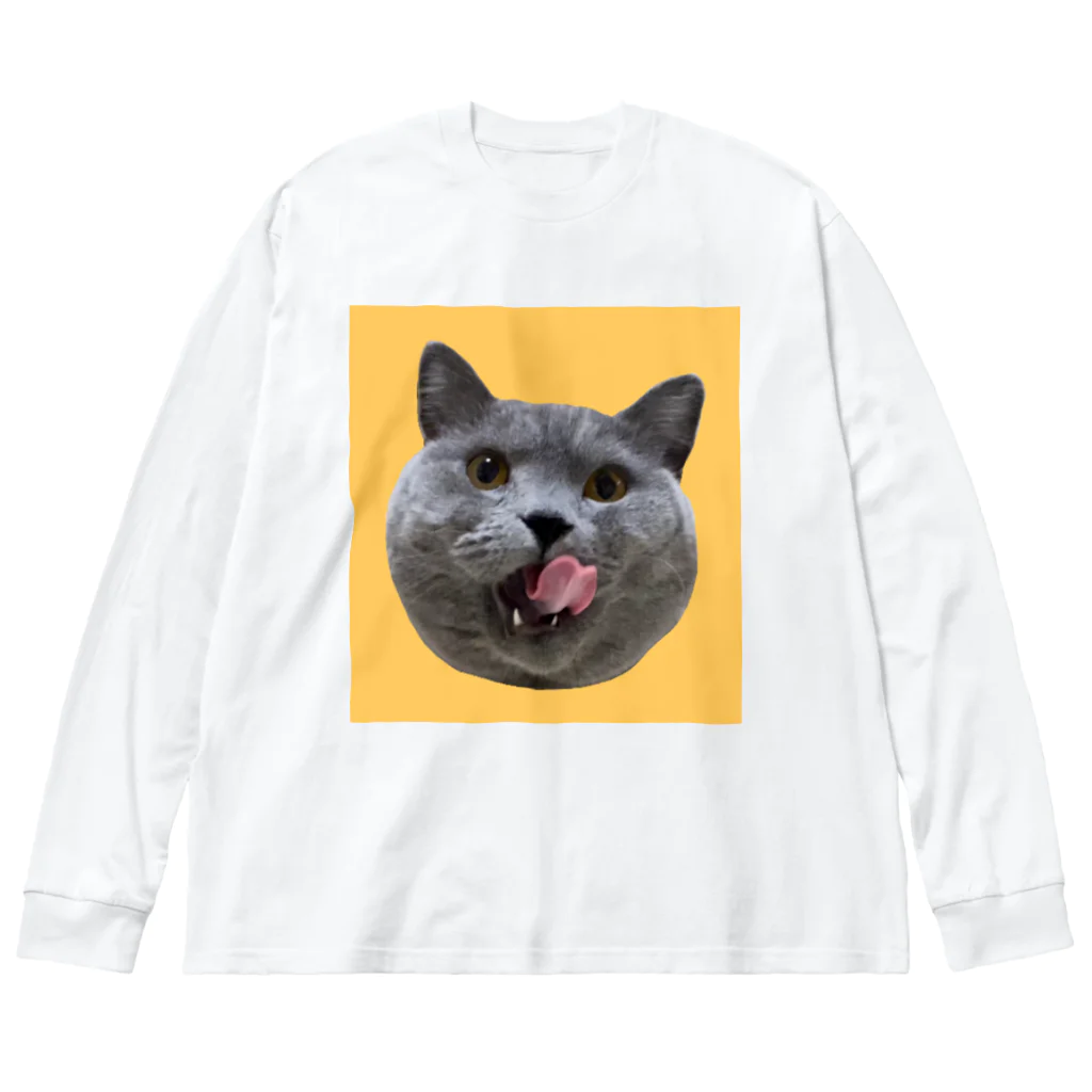 むっちり猫のむっちり丸のむっちり丸ぺろり ビッグシルエットロングスリーブTシャツ