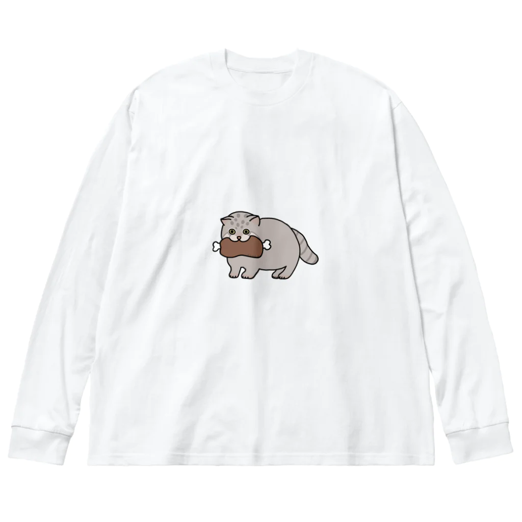 パンダユキのお肉をくわえたマヌルネコ Big Long Sleeve T-Shirt