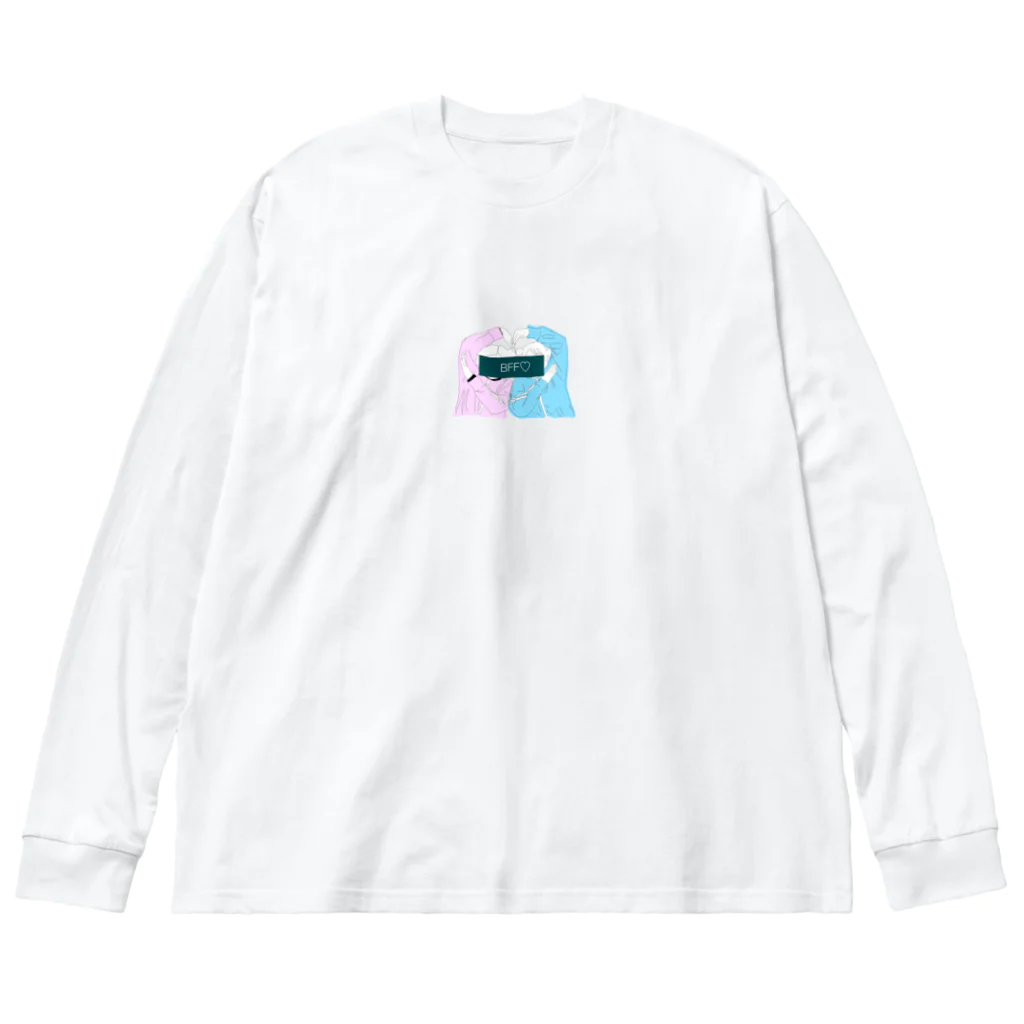 EMA🦕のジャージ 女の子 ハート BFF♡ ピンクとブルー Big Long Sleeve T-Shirt