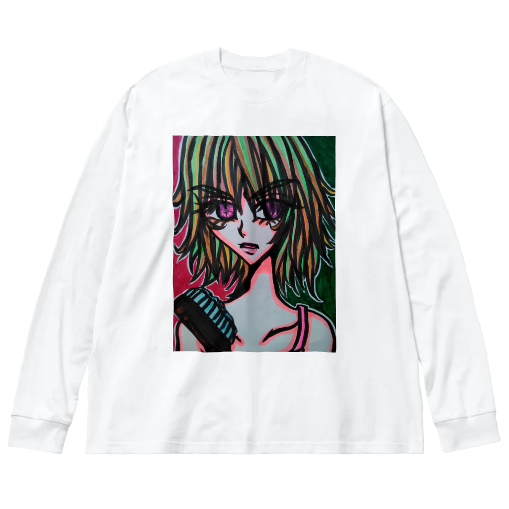 ねこの森でお散歩のハデな原色ガール Big Long Sleeve T-Shirt