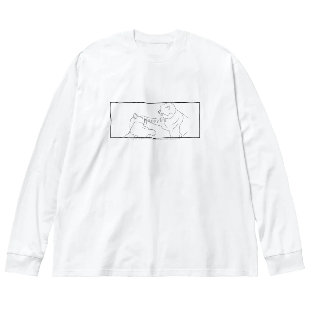 Kのデザインの喧嘩猫　happylife ビッグシルエットロングスリーブTシャツ