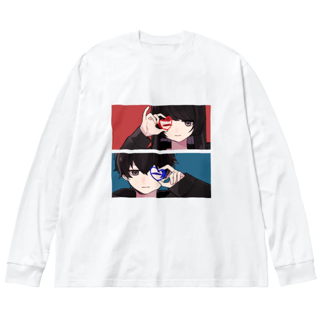 みしゃ恋SHOPの無気力カップル RED×BLUE Big Long Sleeve T-Shirt