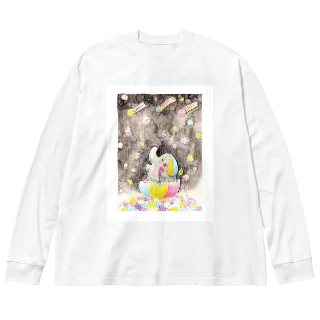 torisun shop (SUZURI)のこんぺいとうな雨降りぞうさん ビッグシルエットロングスリーブTシャツ