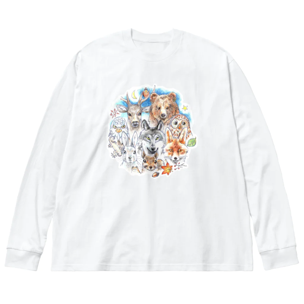 ＰＵＧＬＡＮＤの熊・鹿・フクロウ・オオカミ・キツネ・鷹・イモリ・うさぎ・リス・ジョウビタキ Big Long Sleeve T-Shirt