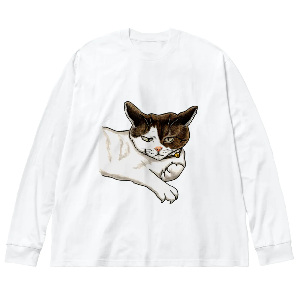 鼠の王国製作所の猫相の悪い猫がこちらをみている ビッグシルエットロングスリーブTシャツ