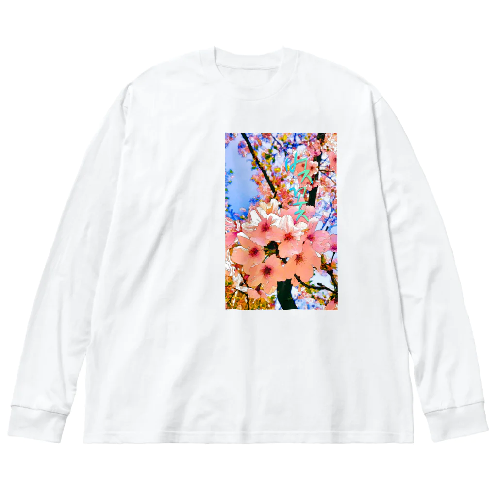 LalaHangeulの벚꽃 (桜) ハングル ビッグシルエットロングスリーブTシャツ