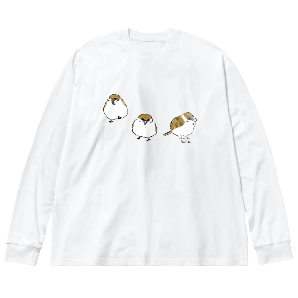 文鳥うさぎ猫とりTシャツスマホケース-facileのふくらすずめ Big Long Sleeve T-Shirt