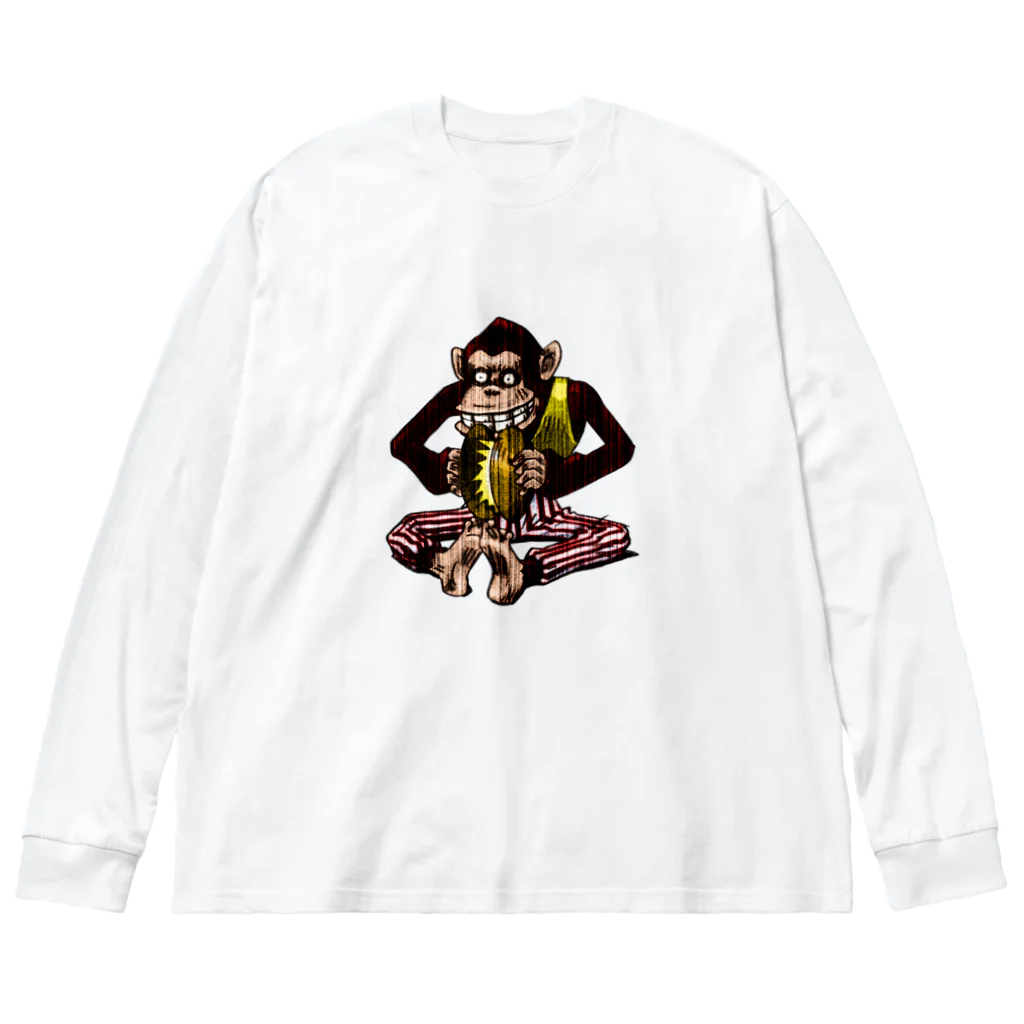 kimchinのちょっとホラーなお猿のシンバル ビッグシルエットロングスリーブTシャツ