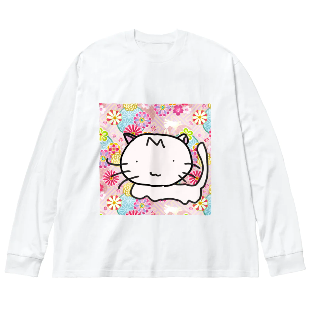 さくらんぼねこの白猫さん♥ ビッグシルエットロングスリーブTシャツ