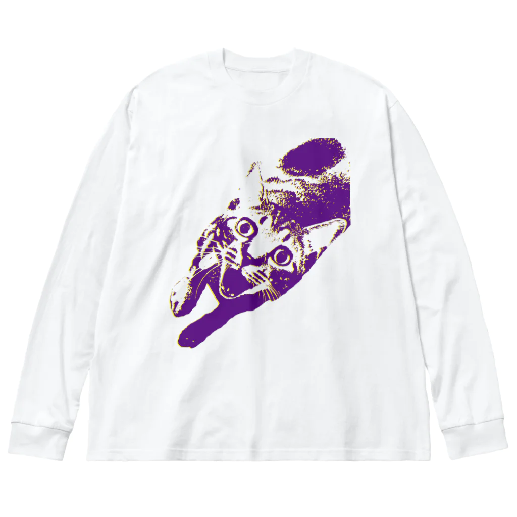 Beansショップの絶叫ねこ (3D風味、むらさきver) Big Long Sleeve T-Shirt