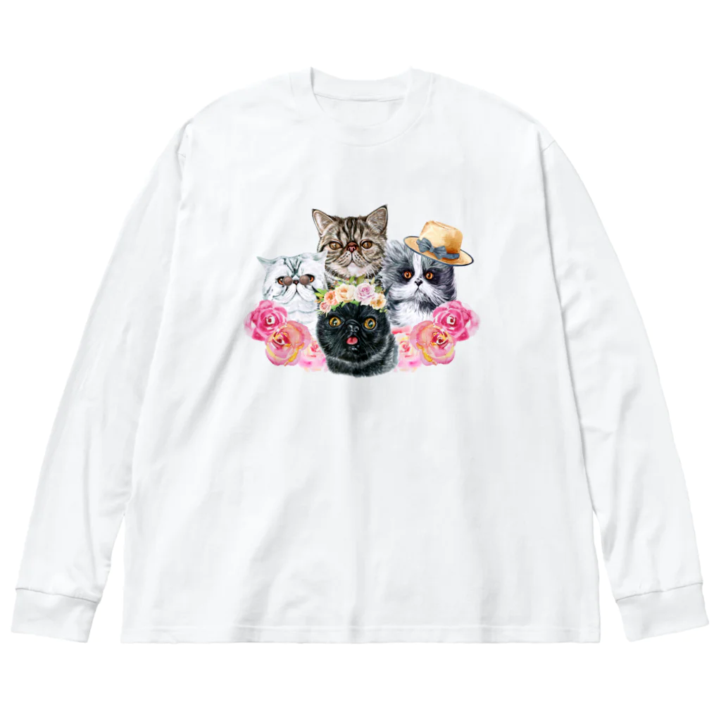 SANKAKU DESIGN STOREの仲良し！ぺちゃかわ猫ちゃんたちのバカンス。 Big Long Sleeve T-Shirt