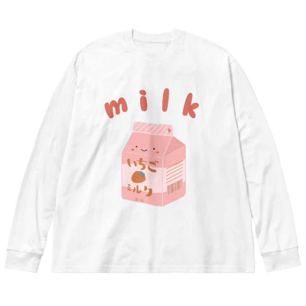 ひるね本箱　Hirune Honbako のいちごミルク ビッグシルエットロングスリーブTシャツ