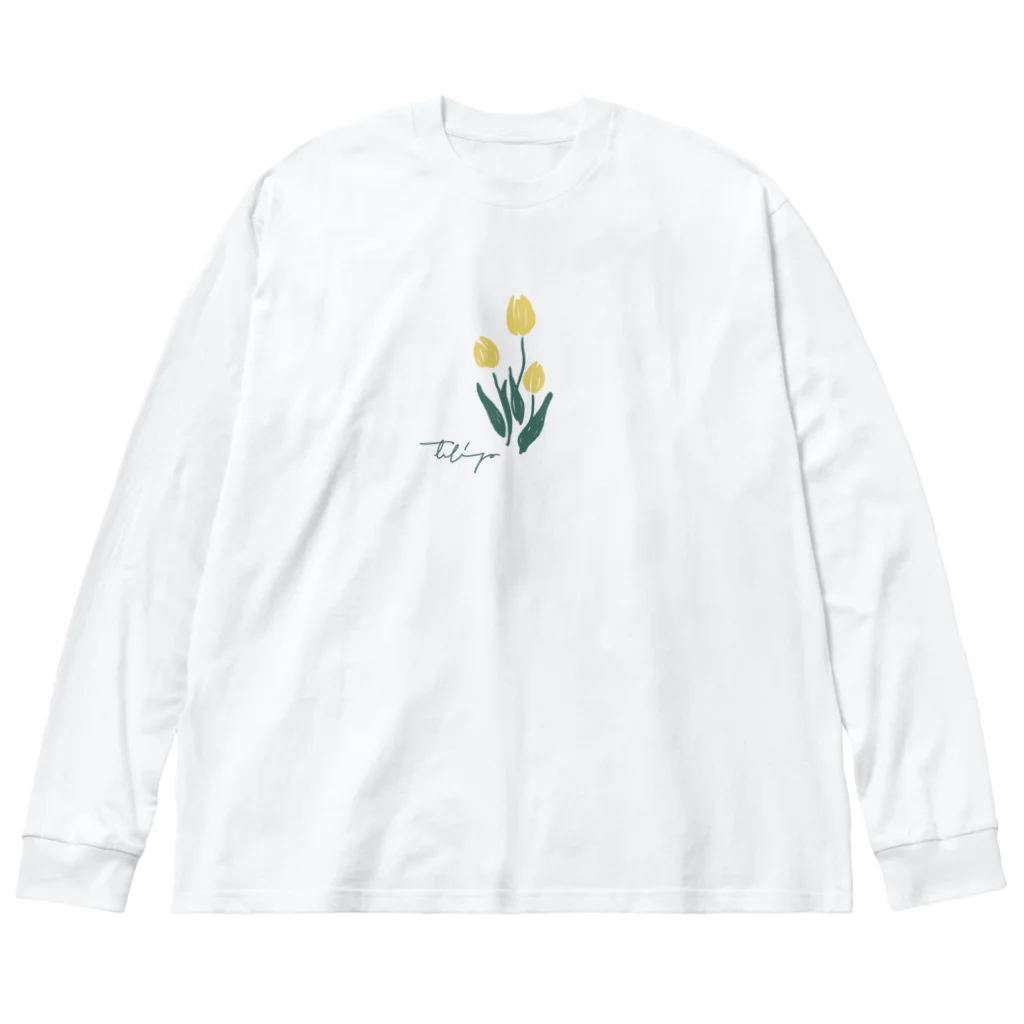 tulipの白地　tulip Big Long Sleeve T-Shirt