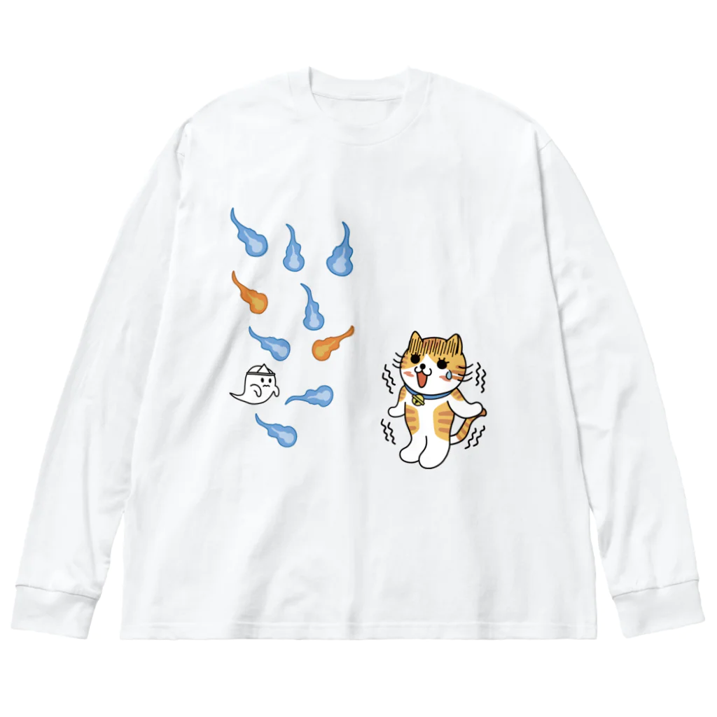 楽猫楽描しげ屋の人魂にゃんこ ビッグシルエットロングスリーブTシャツ