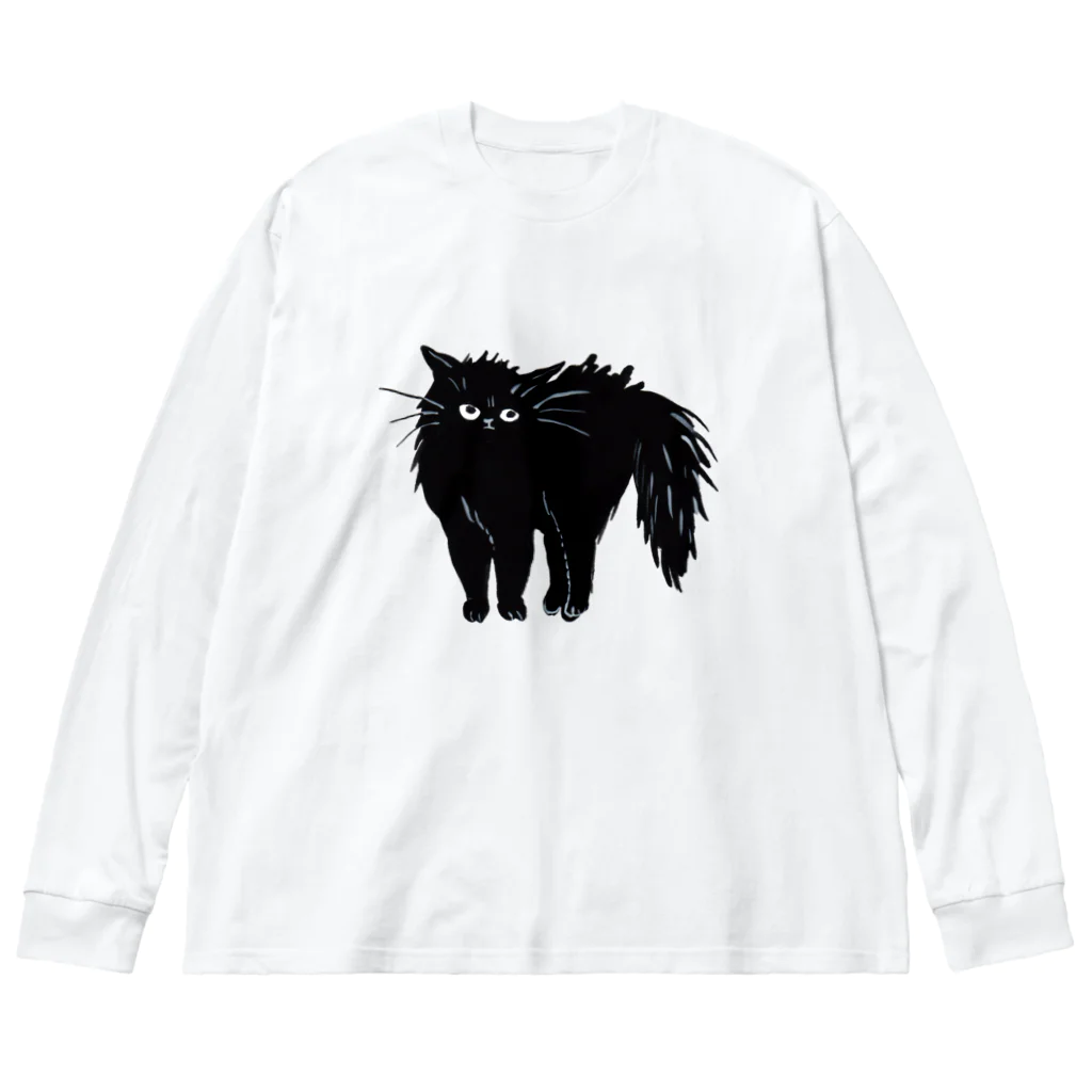 マイマイタケの怒ってます（黒猫） ビッグシルエットロングスリーブTシャツ