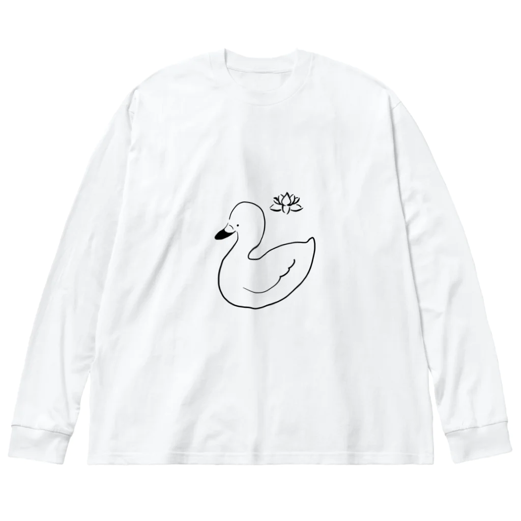 ねこの森雑貨店(SUZURI店)の白鳥とハス ビッグシルエットロングスリーブTシャツ