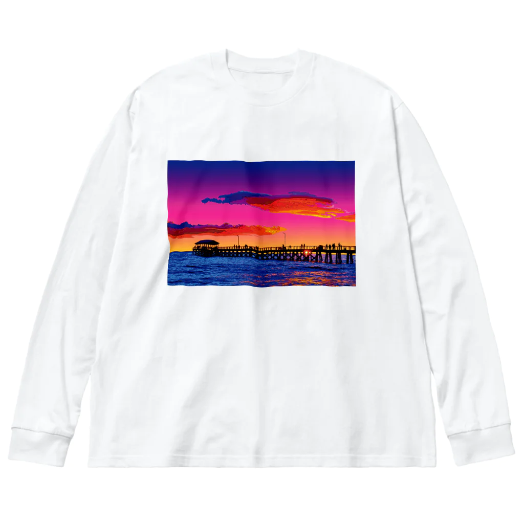 GALLERY misutawoのオーストラリア 夕暮れのヘンリービーチ桟橋 ビッグシルエットロングスリーブTシャツ