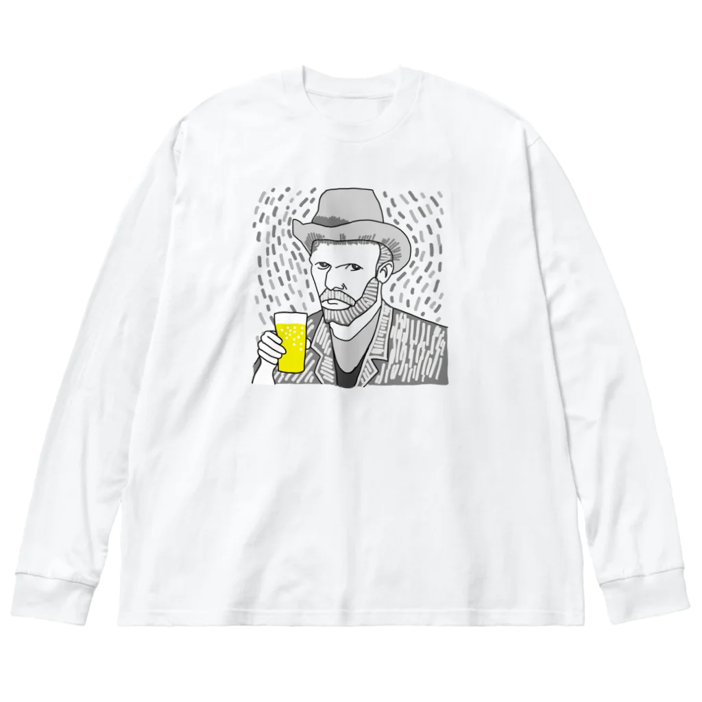 ビールとアート TM-3 Designの名画 × BEER（ゴッホ自画像）黒線画 *文字なしver. Big Long Sleeve T-Shirt