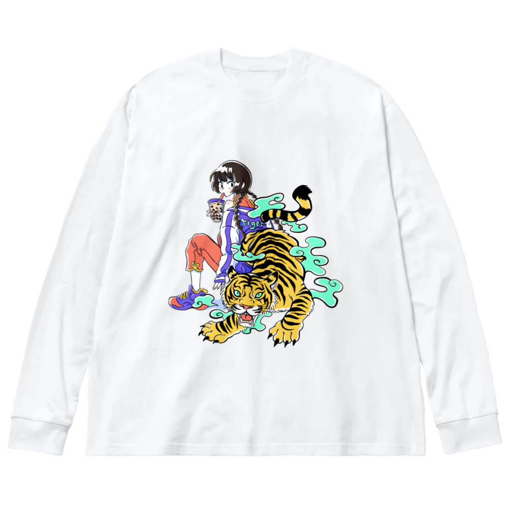 百瀬ガンジィのゴキゲンSHOPのスカジャンチャイナ娘(虎) Big Long Sleeve T-Shirt