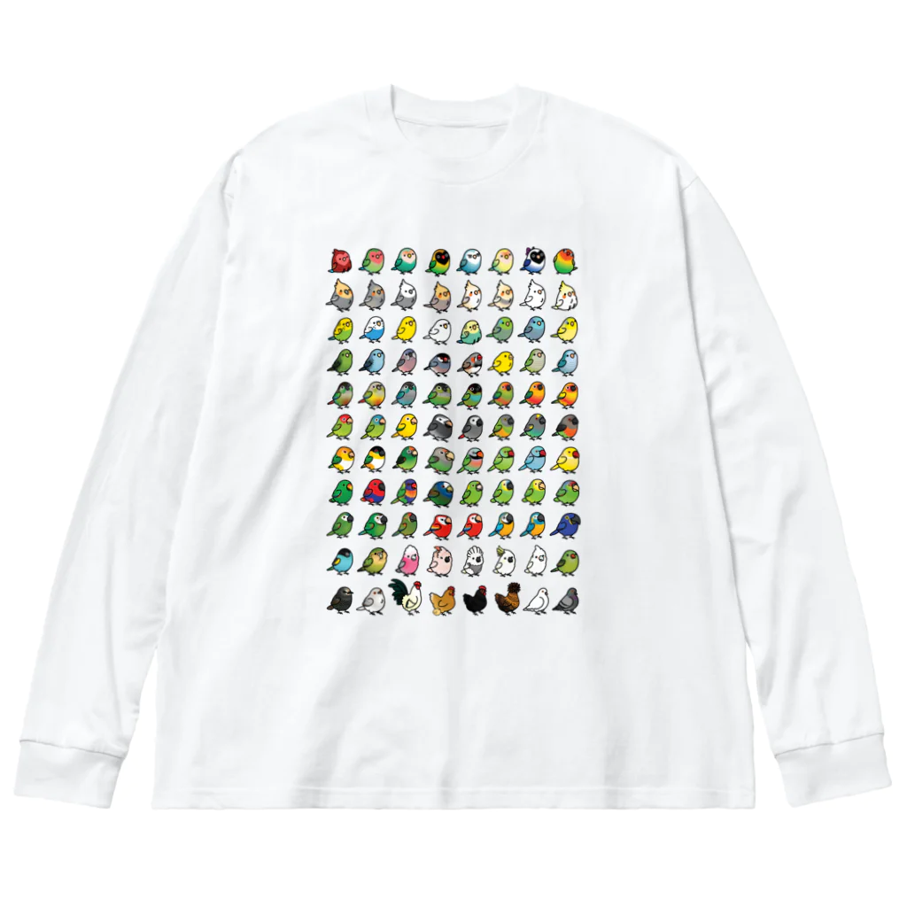 Cody the LovebirdのChubby Bird 鳥さん大集合 Big Long Sleeve T-Shirt