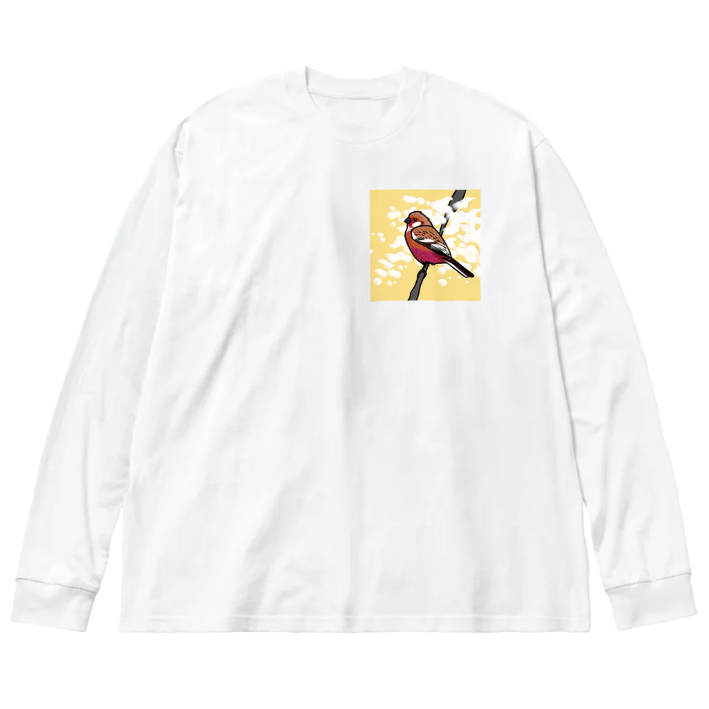工房ＨＡＮＺＯＵの野鳥シリーズ　ベニマシコ ビッグシルエットロングスリーブTシャツ