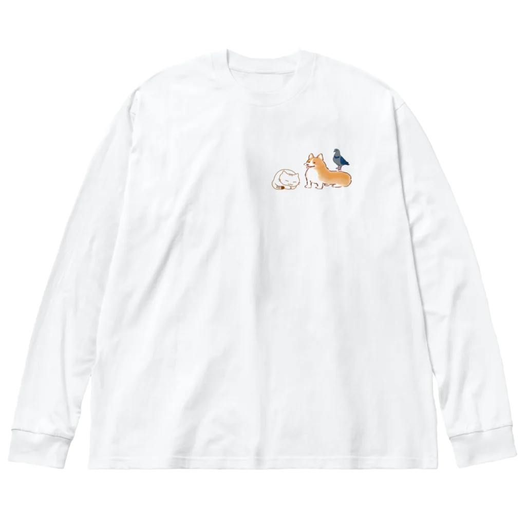 CHIKUSHOの幸せな動物Tシャツ ビッグシルエットロングスリーブTシャツ