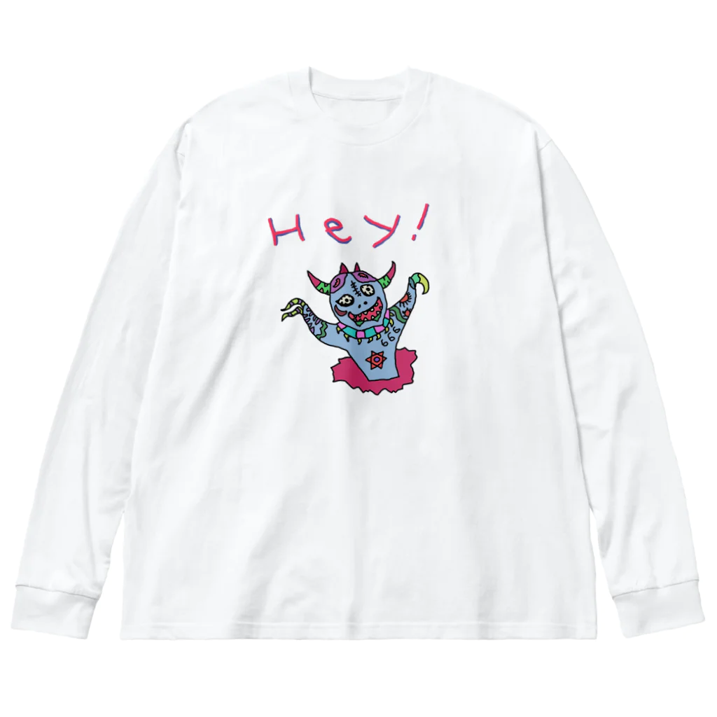 ガイコツの犬のHey！ Big Long Sleeve T-Shirt