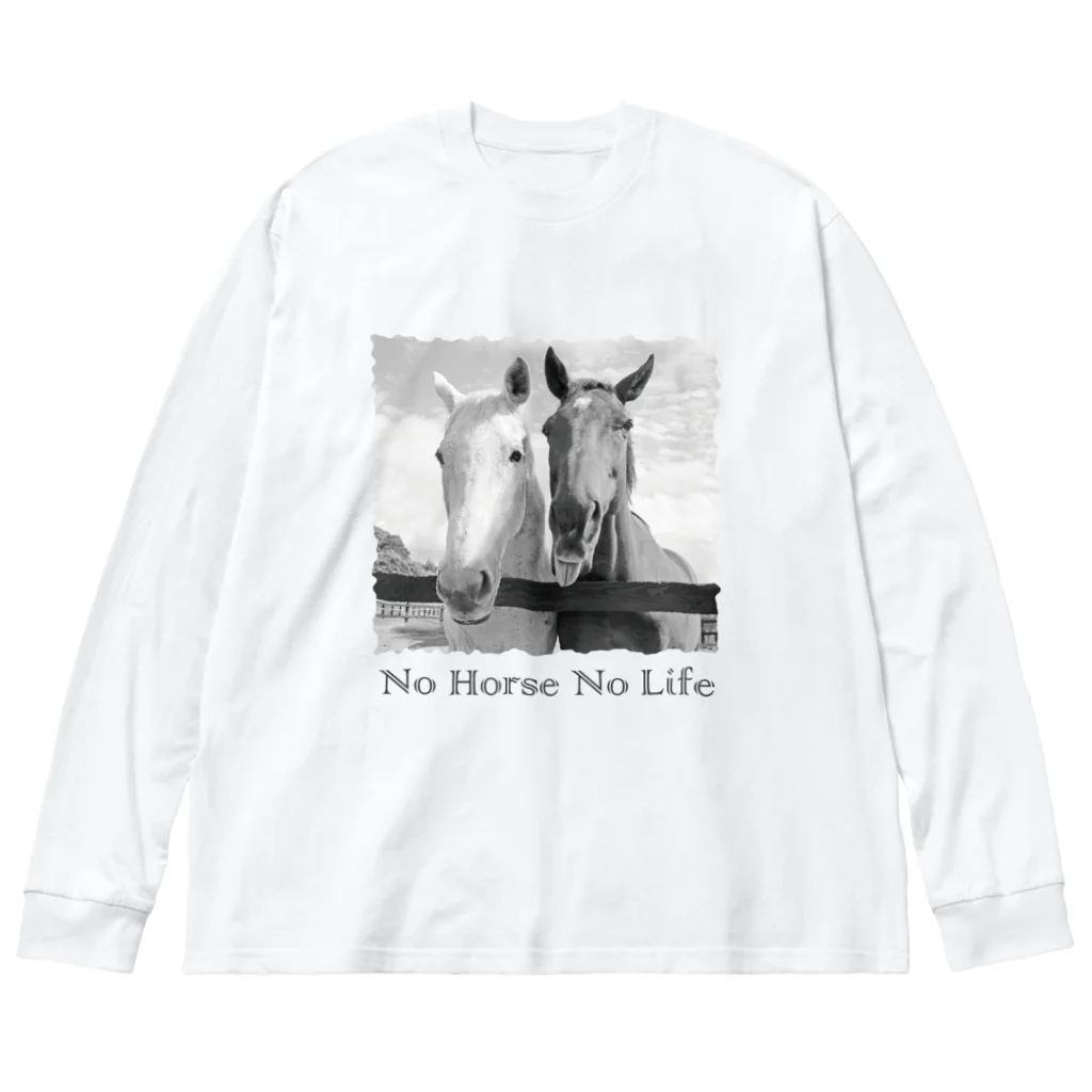 SHOP HAPPY HORSES（馬グッズ）のスピプー（モノクロ） Big Long Sleeve T-Shirt