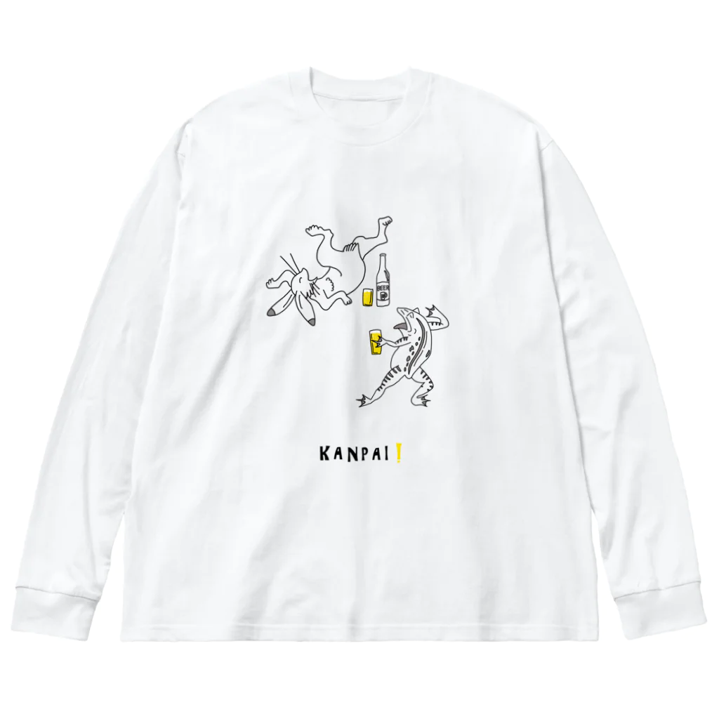 ビールとアート TM-3 Designの名画 × BEER（鳥獣戯画）黒線画 Big Long Sleeve T-Shirt