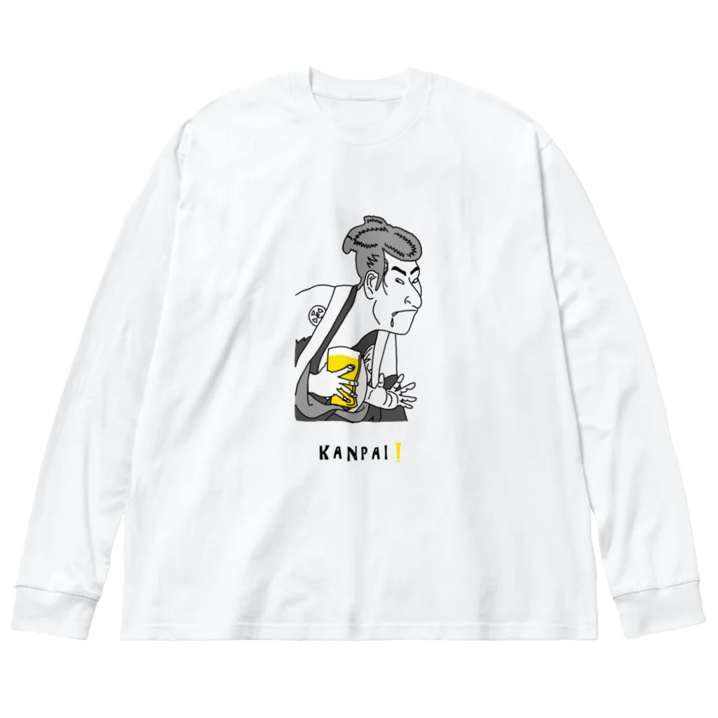 ビールとアート TM-3 Designの名画 × BEER（写楽）黒線画 ビッグシルエットロングスリーブTシャツ