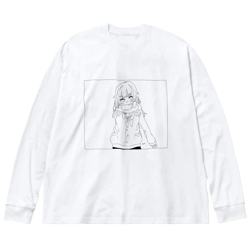 はんめおりじなるの寒いから手繋ごうよ(ブラック ビッグシルエットロングスリーブTシャツ