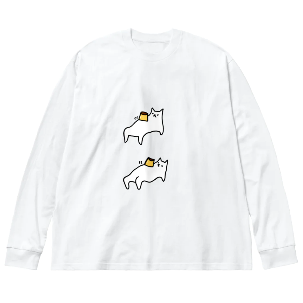 世界あの猫この猫のプリン食べよう ビッグシルエットロングスリーブTシャツ