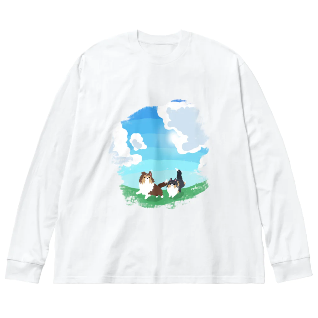 Kotetsu diary(SUZURI店)のシェルティ2匹×青空の下の草原 Big Long Sleeve T-Shirt