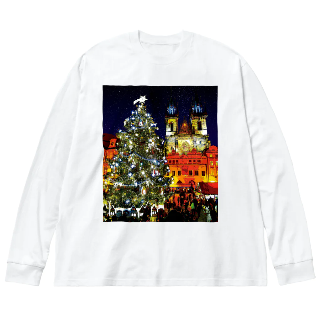 GALLERY misutawoのプラハ 夜のクリスマスツリーとティーン教会 Big Long Sleeve T-Shirt