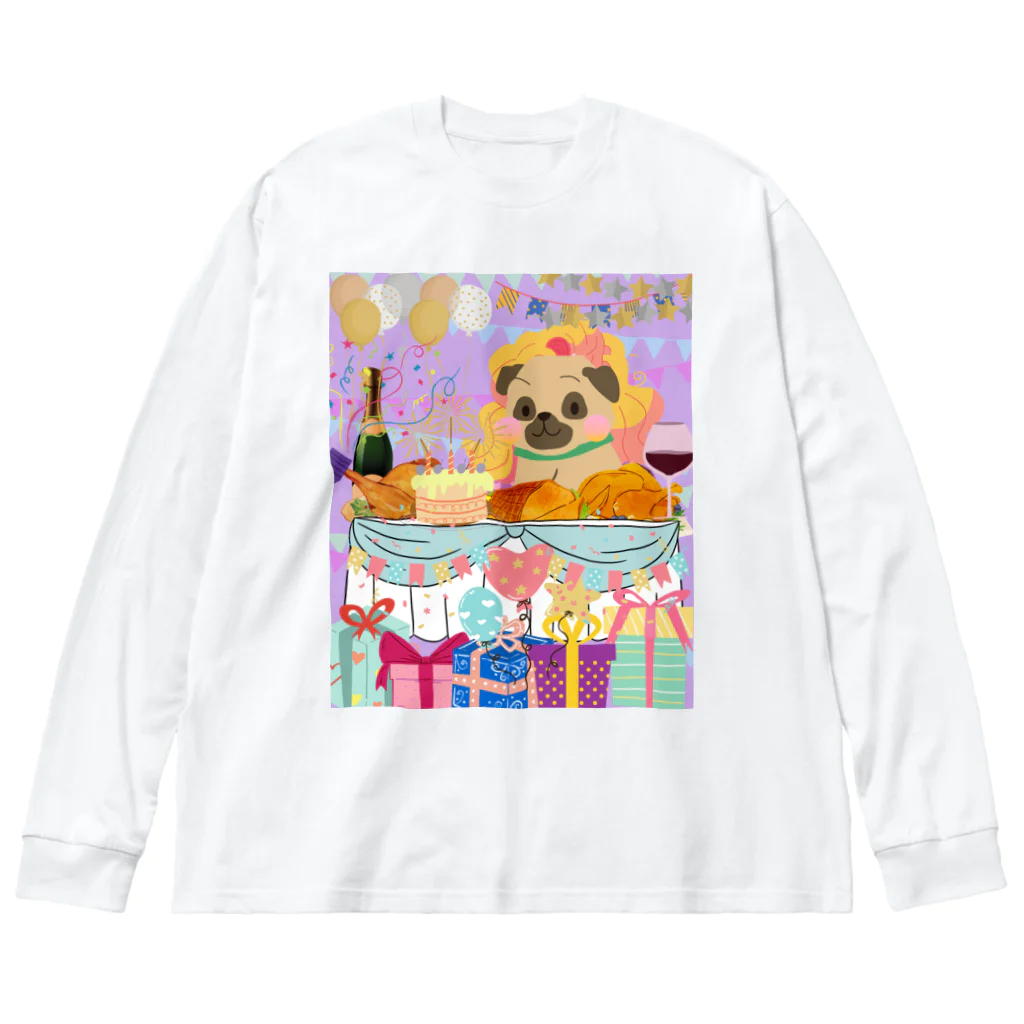 IzumiracleのDog in a wig at a feast! ビッグシルエットロングスリーブTシャツ