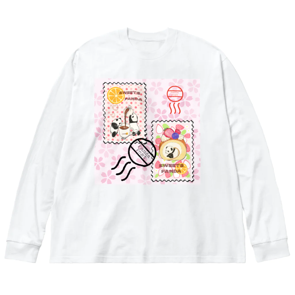 ちょらぷみの切手ぱんだ　郵便パンダ　消印ぱんだ　スイーツぱんだ ビッグシルエットロングスリーブTシャツ