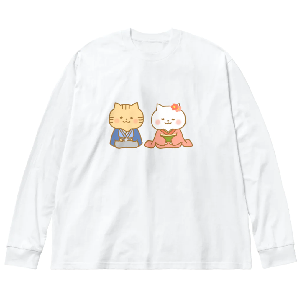 もちぱっちのお正月猫さん ビッグシルエットロングスリーブTシャツ