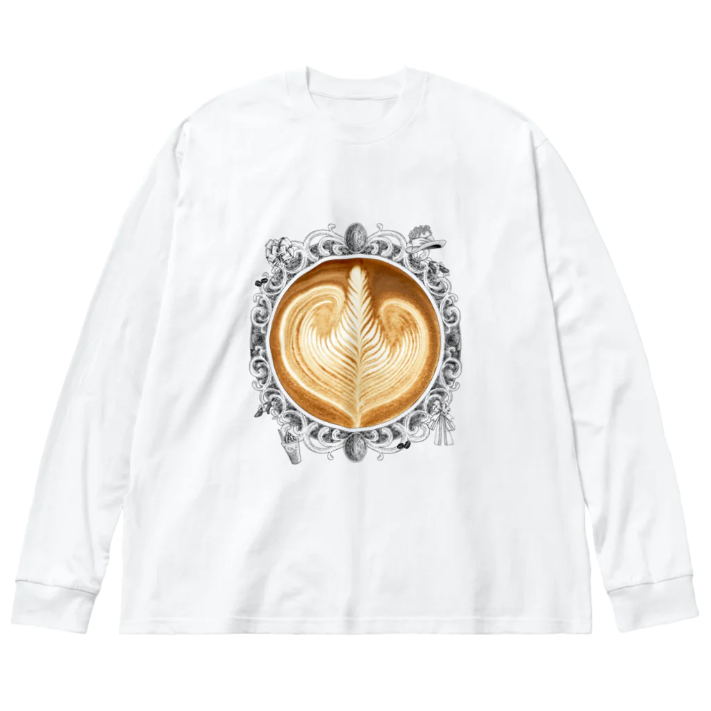 Prism coffee beanの【Lady's sweet coffee】ラテアート エレガンスリーフ / With accessories ビッグシルエットロングスリーブTシャツ