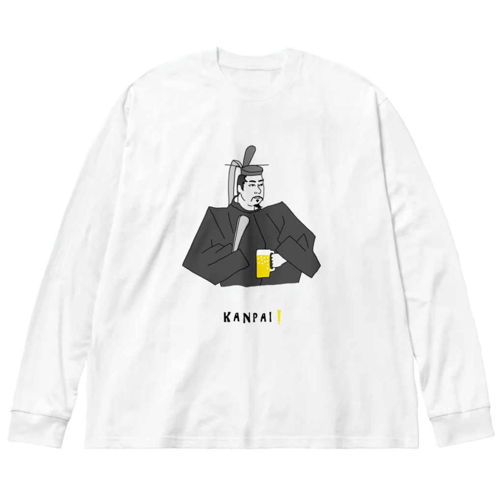 ビールとアート TM-3 Designの偉人 × BEER（源頼朝）黒線画 ビッグシルエットロングスリーブTシャツ