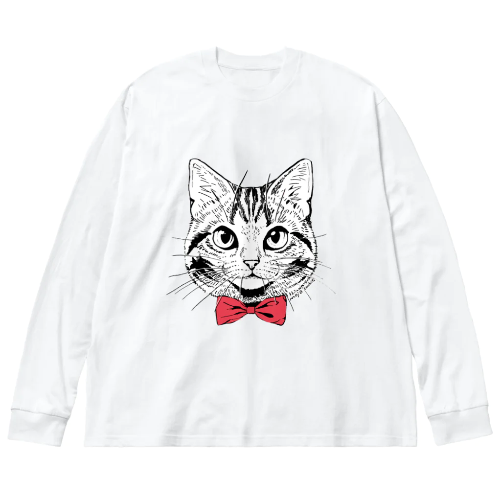 もじゃクッキーの赤蝶ネクタイの猫 Big Long Sleeve T-Shirt