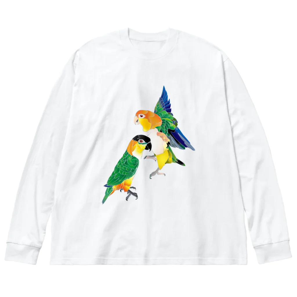 piyopiyobrandのシロハラインコたち ビッグシルエットロングスリーブTシャツ