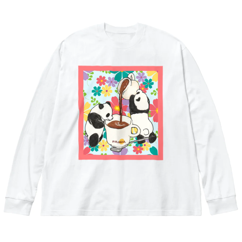 ちょらぷみのチョコレートぱんだ　スイーツパンダ　昭和レトロ　ポップ　パネル柄 ビッグシルエットロングスリーブTシャツ