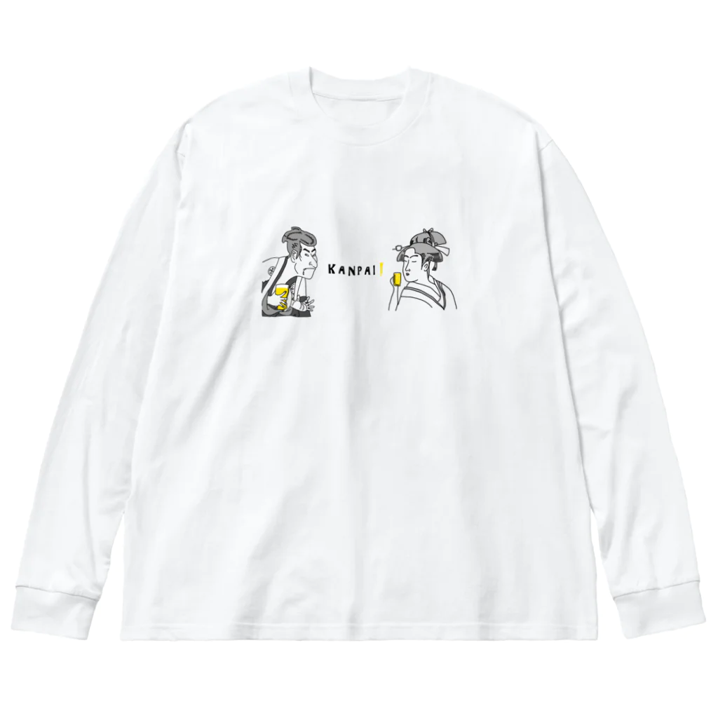 ビールとアート TM-3 Designの名画 × BEER（浮世絵男女）黒線画 ビッグシルエットロングスリーブTシャツ