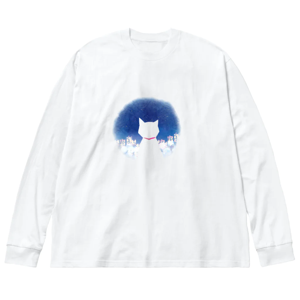 サワネチヒロのショップの夜のネオンと猫 Big Long Sleeve T-Shirt