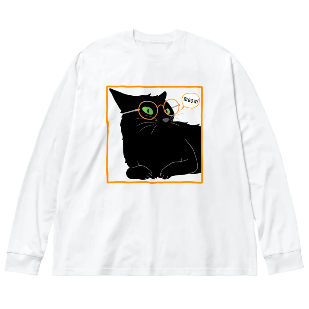 ねむ吉屋のメガネ黒猫 ビッグシルエットロングスリーブTシャツ