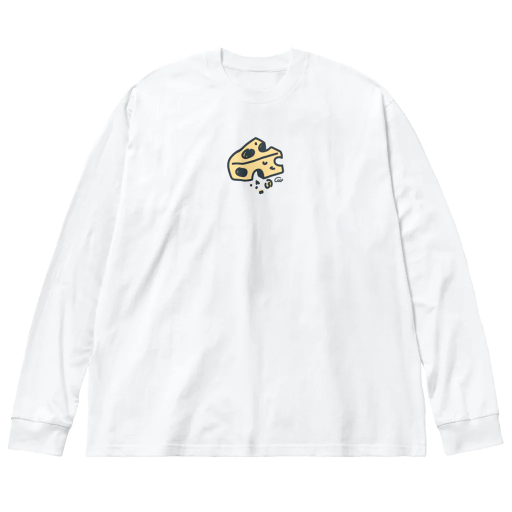 イラスト MONYAAT のワンポイント ねことネズミと例のチーズの例のチーズ ビッグシルエットロングスリーブTシャツ